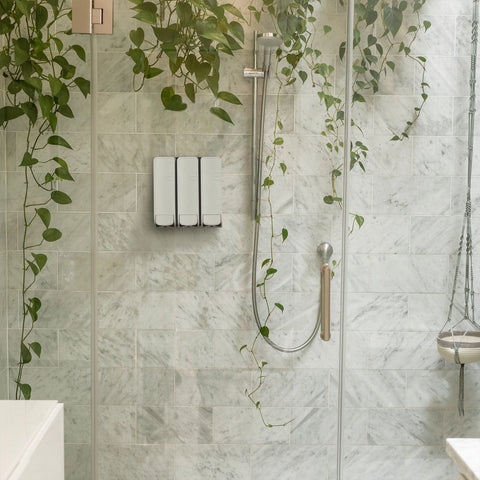 Wall Mount Body/Hair/Conditioner Trio Shower Dispenser - White