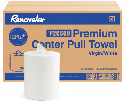 Renovelar™ Premium 2-Ply Centerpull Paper Towels — 6 Rolls × 600 Sheets White