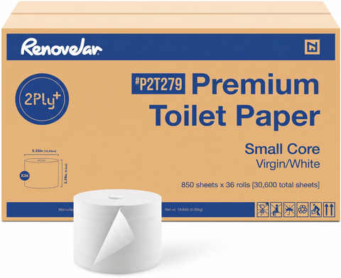 Renovelar™ Premium 2-Ply Small Core Toilet Paper — 36 Rolls × 850 Sheets White FSC Certified