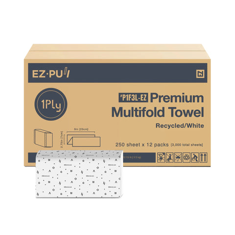Recycled 1ply Multifold Hand Towel Paper - 12 x 250sheets